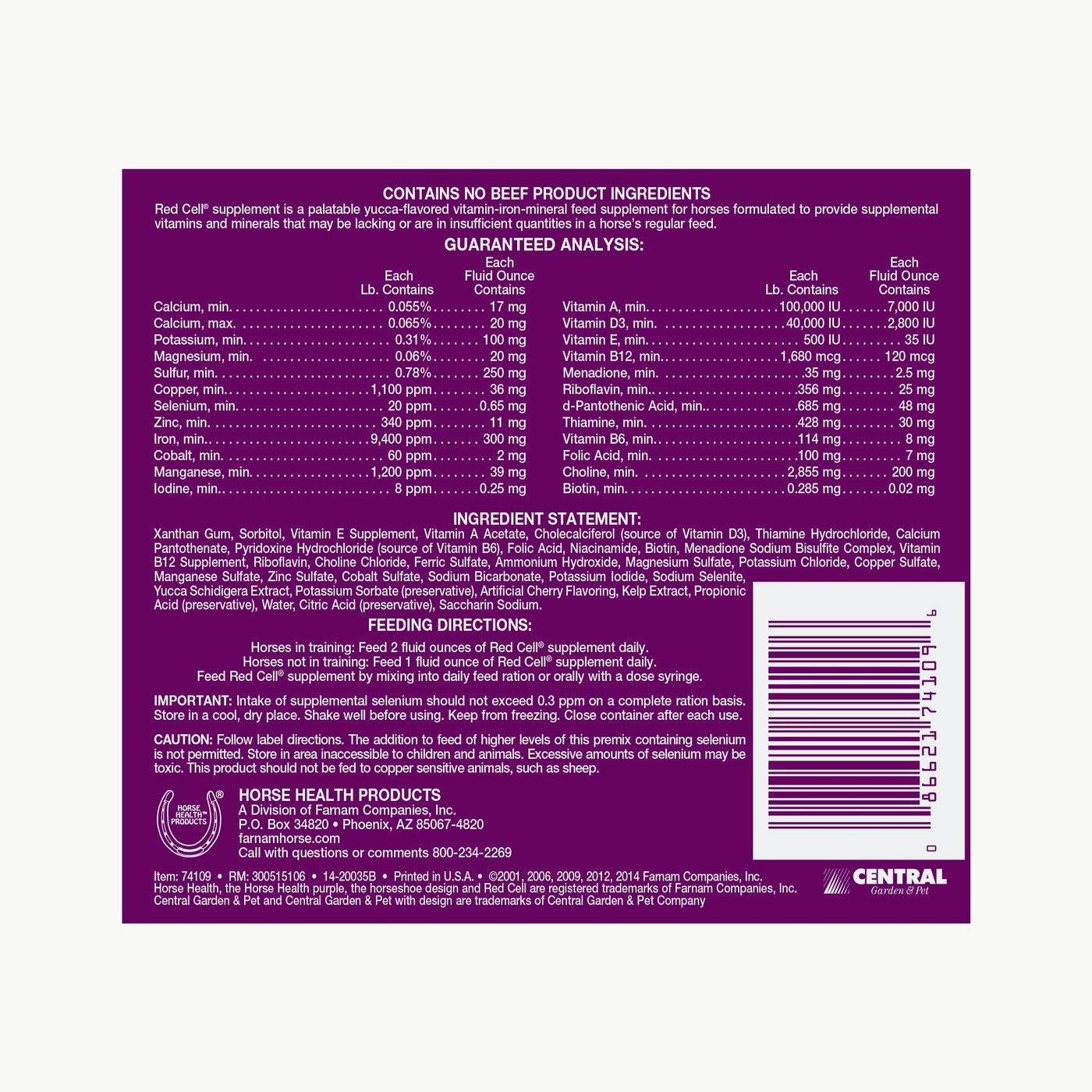 Horse Health Products Red Cell Vitamin-Iron-Mineral Supplement 1 Gallon
